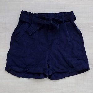 Banana Republic Navy Blue Linen Cotton Blend Paperbag Shorts Size 2